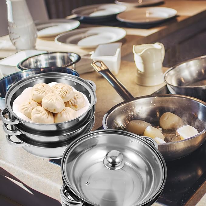 YARNOW 5 Tier Stainless Steel Steamer Pot 12.20 Inch Multifunctional Stockpot for Soup and Food Steaming Space Saving Kitchen Cookware for Family Use