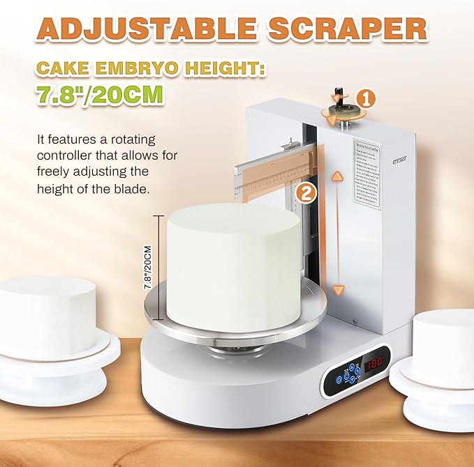 NEWTRY Electric Cake Decorating Machine Semi Automatic Cream Butter Coating Machine Icing Machine Surface Scraper for 4-12 inch Cakes 110V US