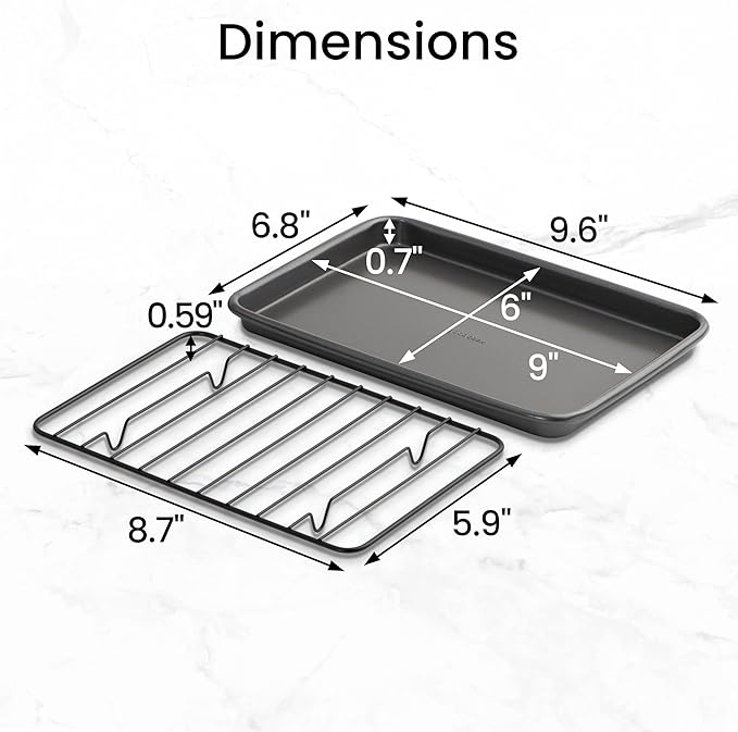 GoodCook Set of 2 Nonstick Steel 9" x 6.2" Toaster Oven Mini Baking Sheets with Racks, Gray