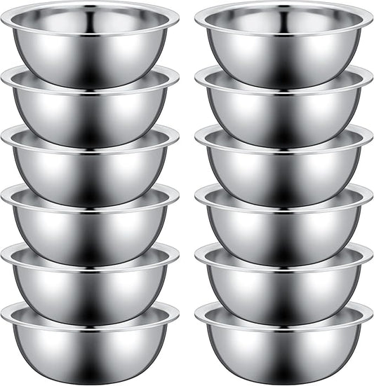 Pinkunn 12 Pcs Stainless Steel Mixing Bowls, Nesting Metal Salad Prep Bowls Bulk Reusable Baking Food Container Large Medium Small for Kitchen Hotel Restaurant Cooking, Silver (10.2 x 3.26 Inch)
