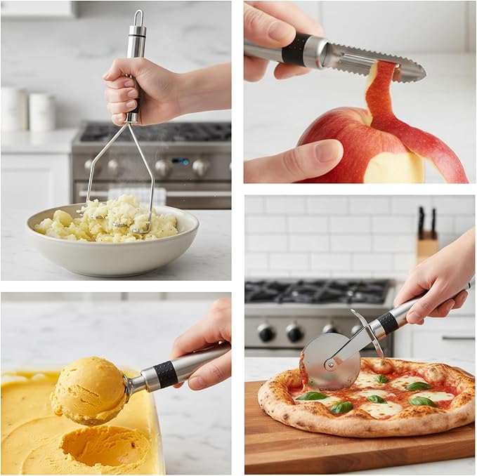 Silicone Kitchen Utensils Set 33 PCS silicone utensils set for cooking with Stainless Handles - Heat Resistant Food Grade Utensil Sets, BPA Free Kitchen Gadgets Tools Set for Nonstick Cookware (Black)