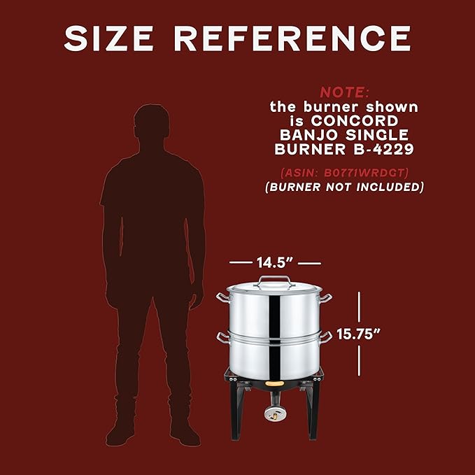 CONCORD Extra Large Outdoor Stainless Steel Stock Pot Steamer and Braiser Combo. Great for steaming oysters, crab, crawfish and more (24 QT)