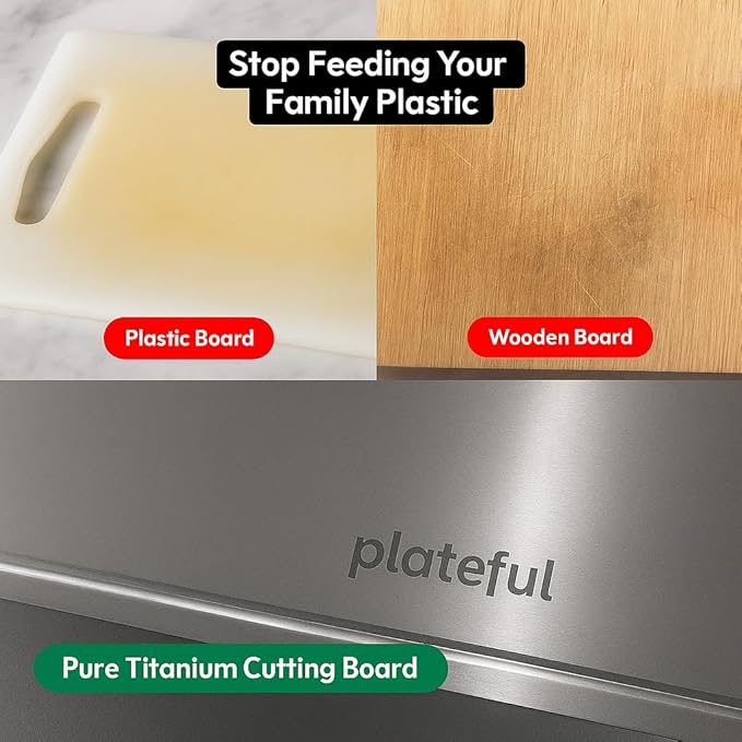 Plateful Titanium Cutting Board - Real, Titanium Cutting Boards for Kitchen With Juice Groove, Food Grade Chopping Boards, No Microplastics, Lasts a Lifetime (Medium)