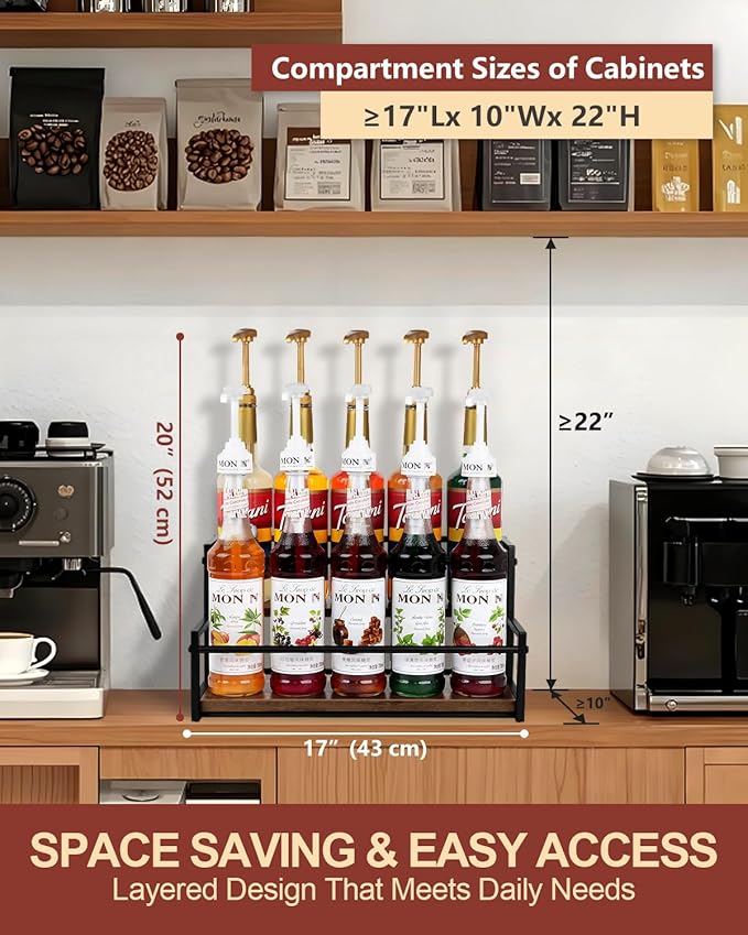 Coffee Syrup Rack Organizer, 2-Tier 10-Bottle Syrup Holder Stand for Coffee Bar & Liquor Display Shelf, Countertop Stand for Coffee Syrups, Wine, Spice, Soda Bar