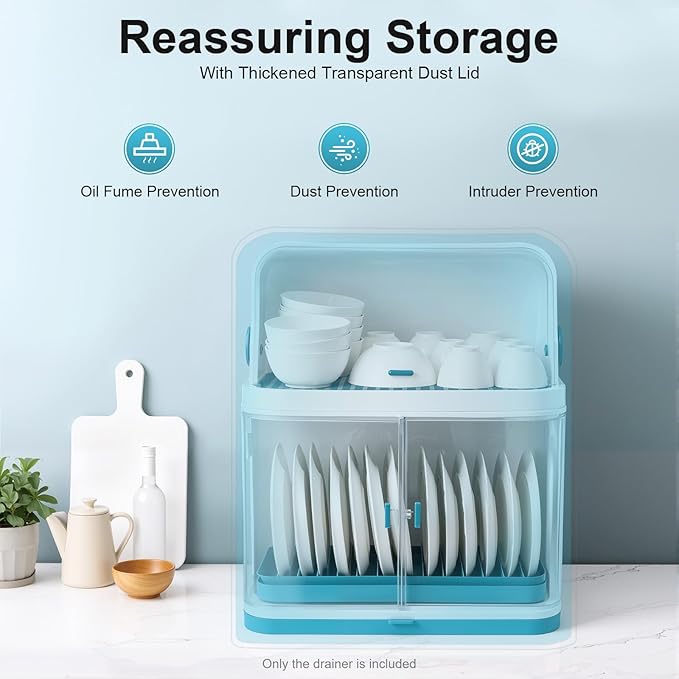 2 Tier Dish Drying Rack, Kitchen Organizer Storage Cup Holder W/Lid Cover, Organizer Storage Cup Holder, Kitchen DishRack Drain Bowl CupPlate Dish Drying Drainer