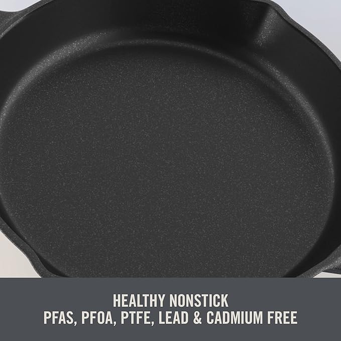 DASH Zakarian by Dash 9"x13" Nonstick Cast Iron Pan with Pour Spout and Removable Silicone Grips for Searing, Baking, Broiling, Grilling and more - Blue
