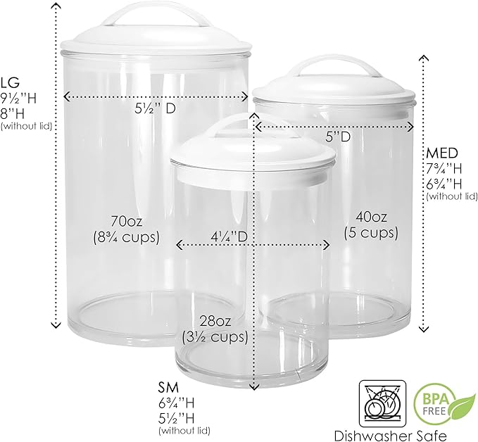 Food Storage Containers, BPA Free Airtight Canisters for Cereal, Pasta, Sugar, Coffee, Flour, Cookies, Loose Tea, for Kitchen Organization, Set of 3 by Reston Lloyd, Indigo