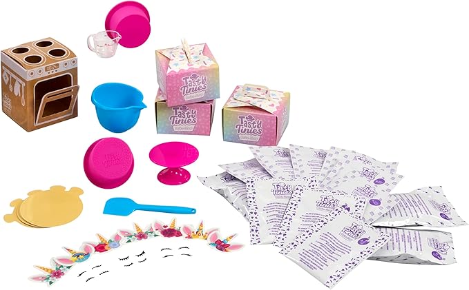 Goliath Tasty Tinies Bake Shop | Unicorn Bakery Party Pack | Red Velvet Cake Mix & Cream Cheese Flavor Frosting | Mix, Bake & Decorate 6 Real Mini Cakes | Includes Mini Tools & Ingredients | Ages 6+