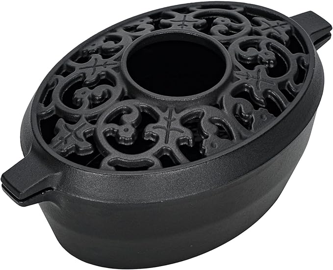 Wood Stove Steamer Humidifier, 2.5 Quart Cast Iron Pot with Porcelain Enamel Coating & Lattice Top, Rust Resistant, Decorative Humidifier for Fireplace, Home Indoor Use (Black)