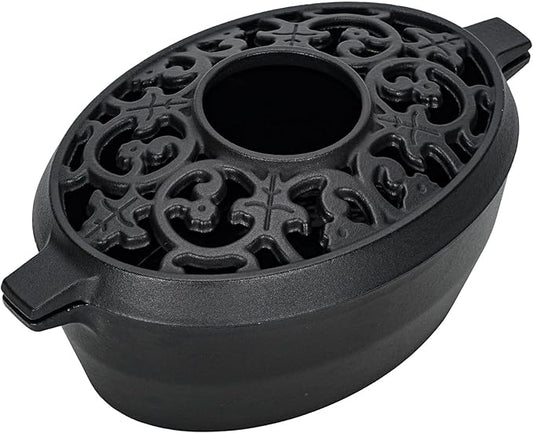 Wood Stove Steamer Humidifier, 2.5 Quart Cast Iron Pot with Porcelain Enamel Coating & Lattice Top, Rust Resistant, Decorative Humidifier for Fireplace, Home Indoor Use (Black)