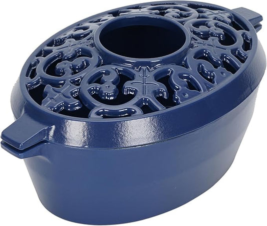 Wood Stove Steamer Humidifier, 2.5 Quart Cast Iron Pot with Porcelain Enamel Coating & Lattice Top, Rust Resistant, Decorative Humidifier for Fireplace, Home Indoor Use (Blue)