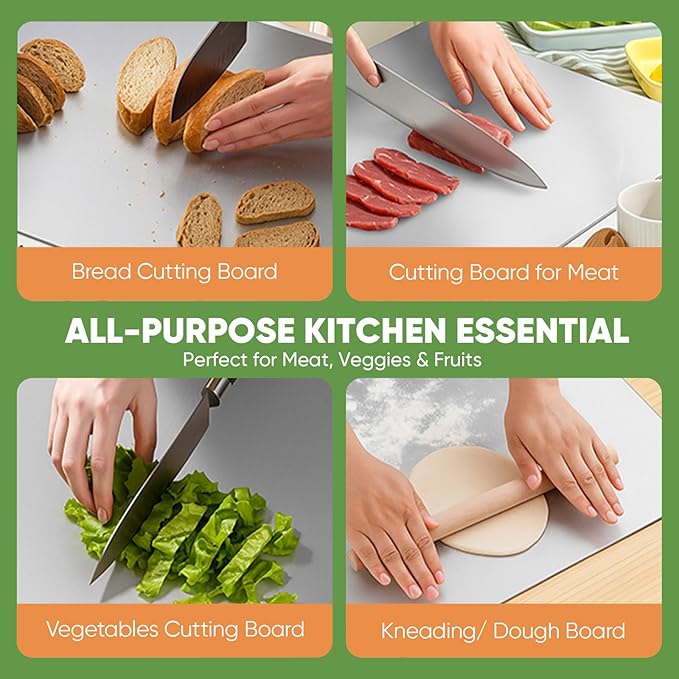 Stainless Steel Cutting Board with Non-Slip Pads - Large Kitchen Chopping Board for Baking, Meat, Vegetables & Bread - Dishwasher Safe Easy-Clean Food Prep Pan (11.8inch*11.8inch(30*30cm))