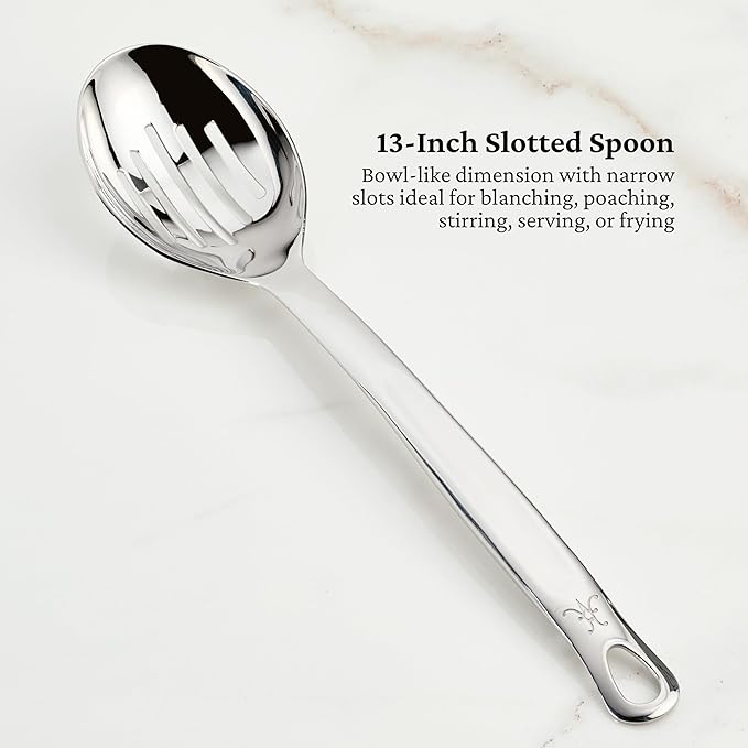 Hestan Provisions Chef's Tools, Essential Set (5-Piece), Stainless Steel Solid Spoon, Ladle, Pasta Fork, Turner/Spatula, Fish Spatula