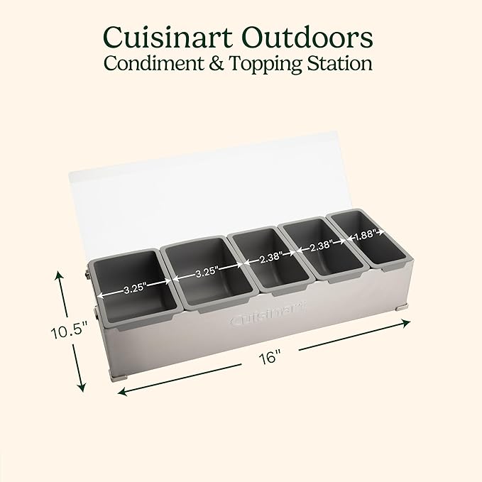 Cuisinart Condiment & Topping Station, 5 Dishwasher Safe Containers for Toppings & Condiments, Versatile Fresh Food Prep Station with Clear Lid, Perfect for BBQs, Burgers, Tacos, Pizza & Omelets