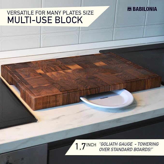 American Black Walnut Cutting Board - 15.7 x 10.2 Inch (ExtraThick 1.7") Premium Quality & Professional Butcher Block. Heavy Duty End Grain Wood Chopping Board (Oil & Plate Included)