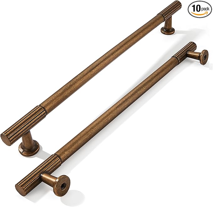 khtumeware 8 Inch Hole Center 10 Pack Antique Brass Heavy Duty Solid Vintage Brass Cabinet Pulls, Kitchen Drawer Handles, for Dresser cabinets, cabinets, Door cabinets, Hardware