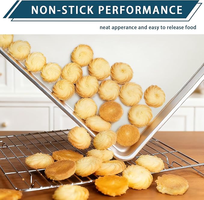 6 Pack Half Size Baking Sheet Pan Set, Aluminum Commercial Quality Cookie Sheet for Baking or Roasting, Large Thick Baking Tray Prevents Warping, 13" × 18" Cookie Tray Pan