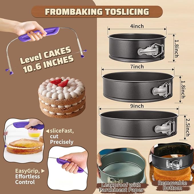 720PCS Cake Decorating Kit with Baking Supplies - Cake Turntable for Decorating with Baking Pans, Leveler, 24 Numbered Piping Tips, 2 Spatulas, Fondant Tools, Video Course, Pattern Chart & More