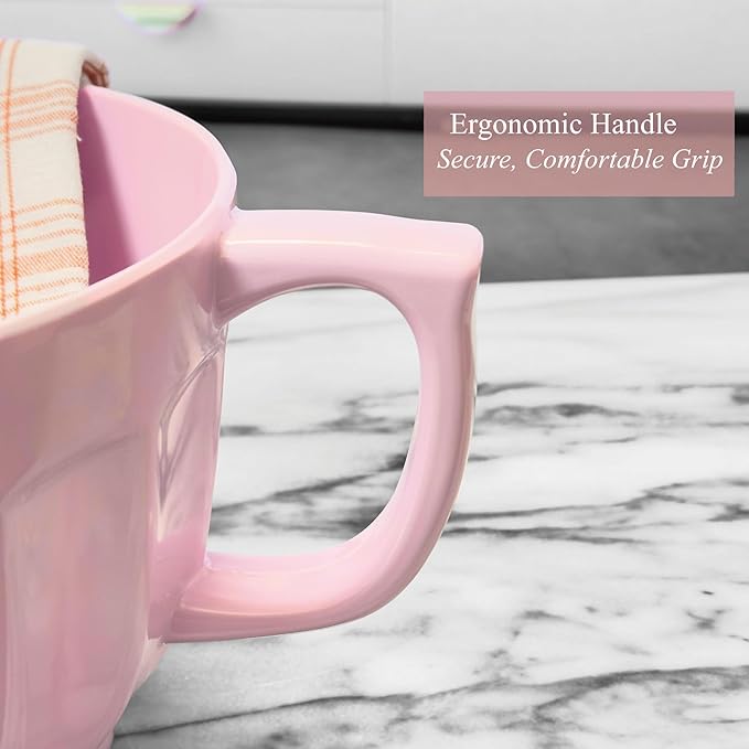 UPware Latte Style Melamine Batter Bowl with Pour Spout, Handle and Non-Slip Base, Grip Handle for Easy Mix and Pour, Home Essentials Cooking and Baking Tools, 4.3 quart, 11.5 x 8.75 Inch, Pink
