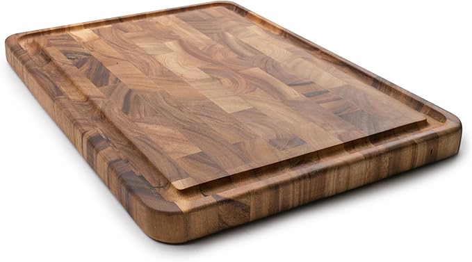 Ironwood Gourmet Charleston End Grain Board with Channel, Acacia Wood Brown 20 x 14 Inches