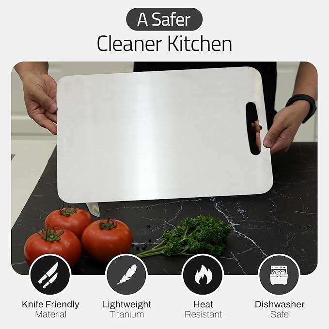 Original Tivano TitaniumShield Cutting Board 12"x8" Metal Pro | Ultra Durable, Dishwasher Safe, Heat Resistant, Odor & Stain Free, Knife Friendly, Non Toxic Kitchen Board (1)