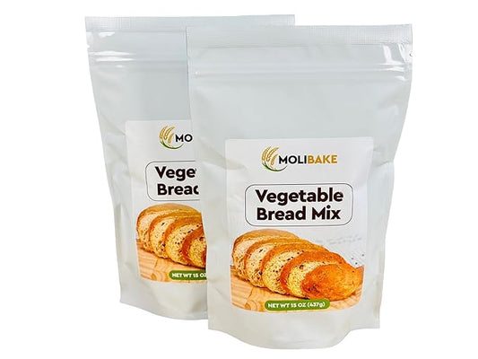 Molibake Vegetable Bread Mix – Pack of 2 – 15 oz – Savory Baking Mix with Carrots, Onion, Garlic & Paprika – All-Natural Artisan Mix for Bread Machine and Oven – Garden-Inspired Flavor – Easy-to-Use Homemade Baking Mix