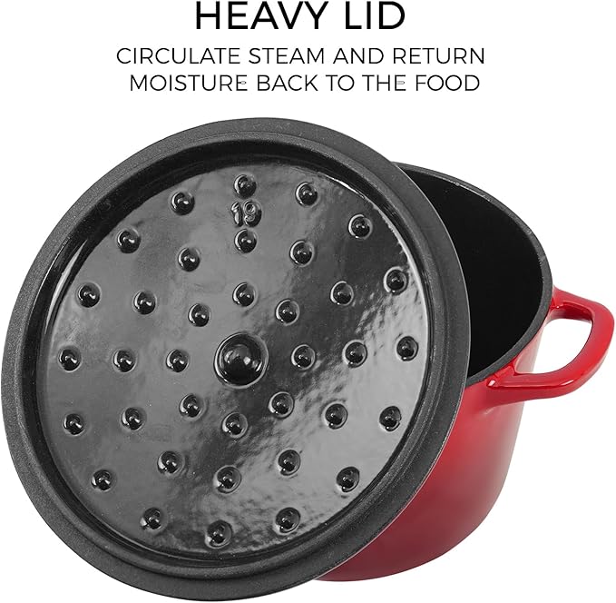 Dutch Oven Pot with Lid 1.8 qt Cast Iron Dutch Oven for Bread Baking Red Enameled Cast Iron Rice Pot with Handels
