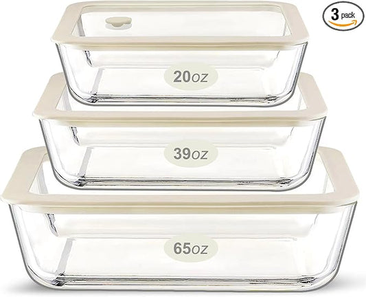 Urban Green Glass Food Container Set with Glass Lid, 4 Pack, Meal Prep Containers with Silicone Framed Airtight Lid, Leakproof, 100% Plastic Free,