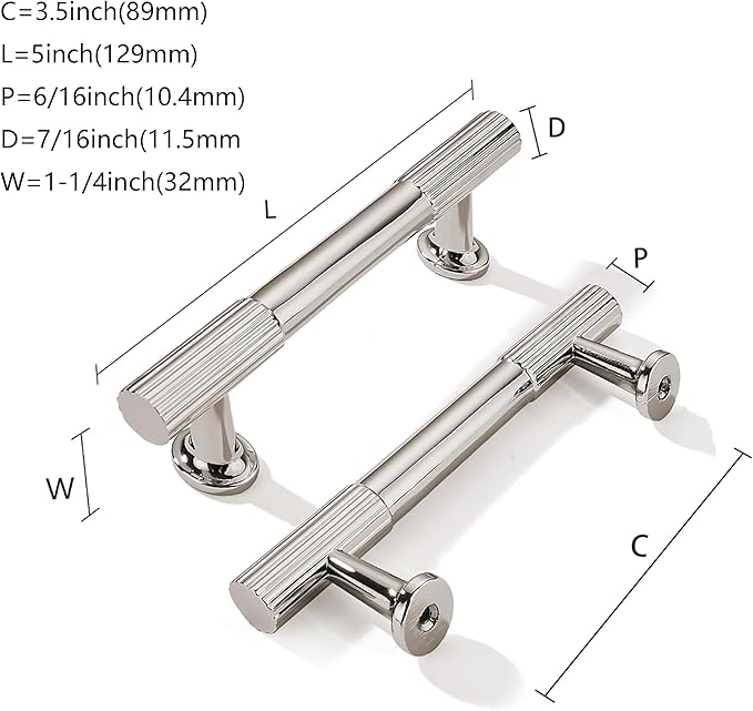khtumeware 3-1/2 Inch(89mm) Hole Center 10 Pack Polished Nickel Cabinet Pulls Heavy Duty Soild Kitchen Drawer Handles Cabinet Hardware for Cupboard Drawer Handles Dresser Pulls