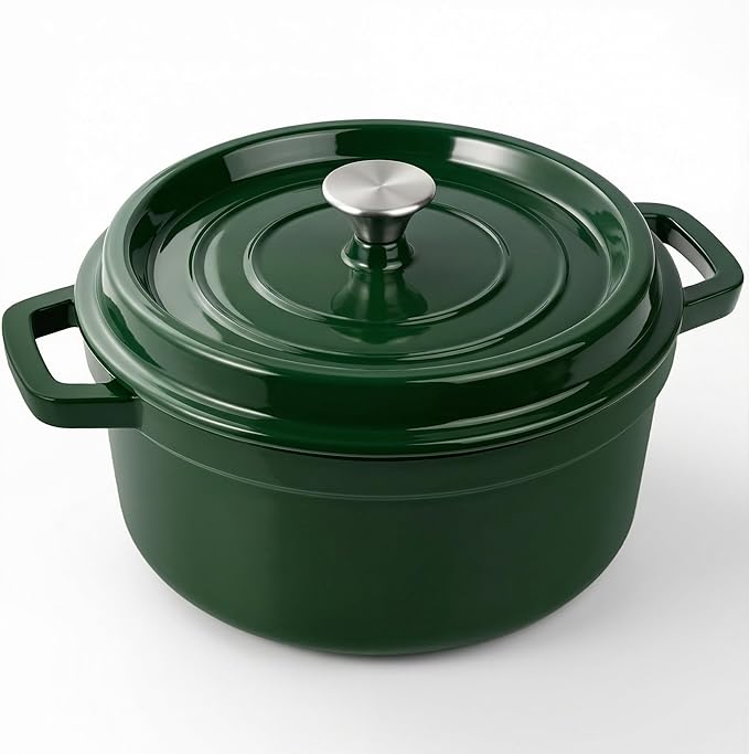 Miereirl 6.5 Quart Enameled Dutch Oven Pot with Lid, Cast Iron Dutch Oven with Dual Handles for Bread Baking, Cooking, Non-stick Enamel Coated Cookware (Green)