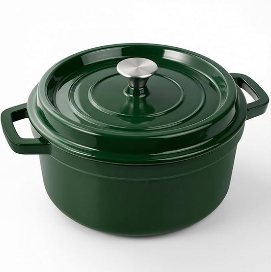 Miereirl 6.5 Quart Enameled Dutch Oven Pot with Lid, Cast Iron Dutch Oven with Dual Handles for Bread Baking, Cooking, Non-stick Enamel Coated Cookware (Green)