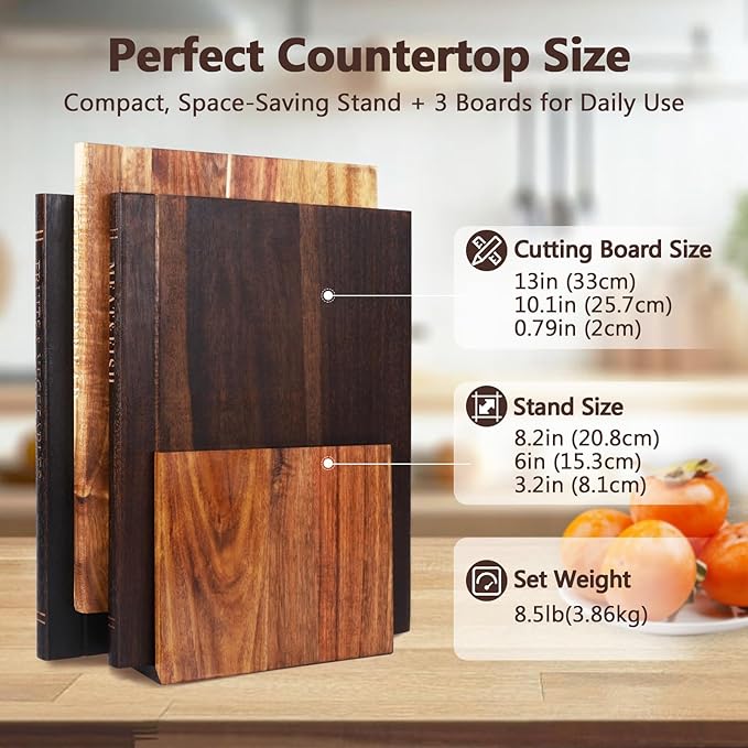 Book Cutting Board Set of 3 With Stand, Solid Acacia Cutting Boards That Look Like Books, Decorative Cutting Board Book Set for Kitchen, Unique Book Cutting Boards Gift