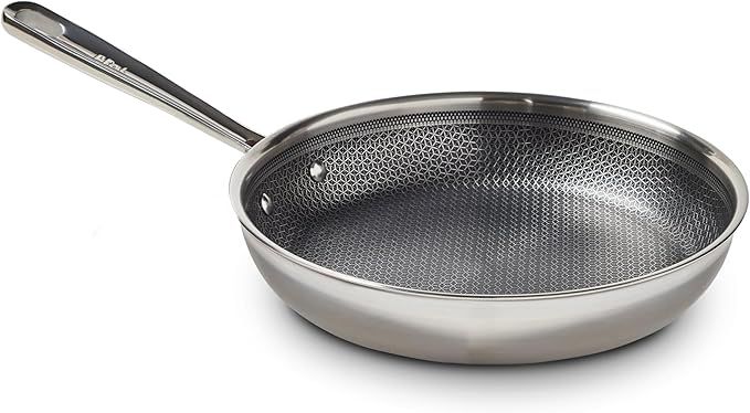 T-fal HybridMesh Tri-Ply Stainless Steel Fry Pan 8 Inch, Induction Oven Safe 500F, Metal Utensil Safe, Ideal For Searing, Cookware, Dishwasher Safe Pots and Pans, Needs Pre-Heating, Silver/Black