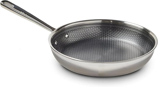 T-fal HybridMesh Tri-Ply Stainless Steel Fry Pan 8 Inch, Induction Oven Safe 500F, Metal Utensil Safe, Ideal For Searing, Cookware, Dishwasher Safe Pots and Pans, Needs Pre-Heating, Silver/Black