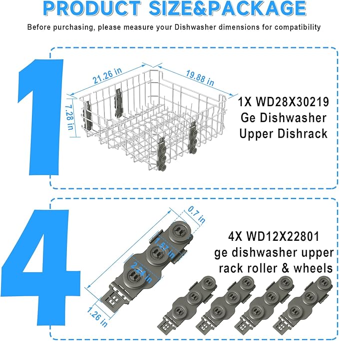 UPGRADED WD28X30219 Dishwasher Upper Rack-SS304 Compatible with General Electric GE Hotpoint Dishwasher Replacement Parts WD28X24397 WD28X23156 WD28X24421 WD28X25190 WD28X26104 Upper Dishrack Assembly
