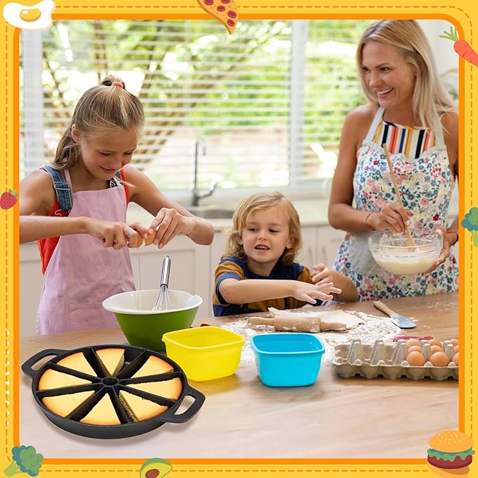 Tioncy 2 Pcs Cast Iron Biscuit Pan Cast Iron Muffin Seasoned Mini Cake Scone Donut Pie Pan for Baking, Egg, Corn Bread, Cupcakes & Dessert (Wedge Style)