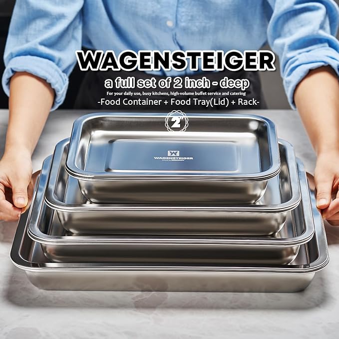 Stainless Steel Food Prep Container with Rack & Lid (Tray), 5.6Quarts, Catering Pans, Restaurant Pans, Buffet Party Pan, Roasting Pan with Rack, Bakeware Roaster, Casserole (1308 / No8)