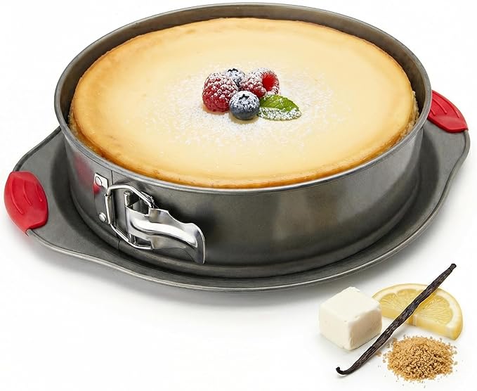 Boxiki Kitchen 10 Inch Nonstick Springform Pan, Professional Spring Form and Cheesecake Baking Mold, Leakproof Cake Pan with Silicone Handles
