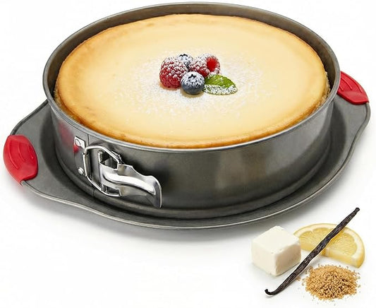 Boxiki Kitchen 10 Inch Nonstick Springform Pan, Professional Spring Form and Cheesecake Baking Mold, Leakproof Cake Pan with Silicone Handles