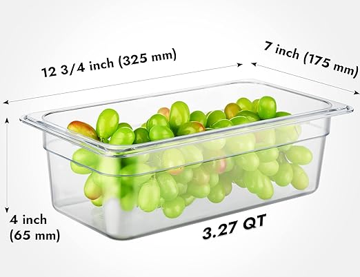 CURTA 6-Pack 1/3 Size 4" Deep NSF Polycarbonate Food Pans | Dishwasher & Freezer Safe Clear Container for Prep Tables, Buffet, Salad Bar, Commercial & Home Kitchen