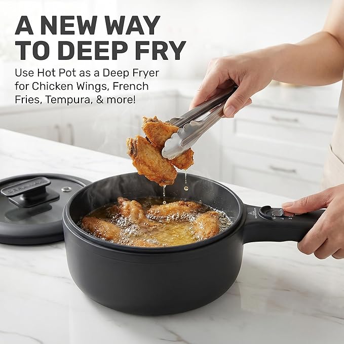 Hot Pot Electric 1.5L CERAMAX, Non-Toxic Ceramic Cooker with Steamer & Lid for Ramen, Pasta, Eggs, Soup - Portable for Dorms, Camping, RVs, Office, Adjustable Temp