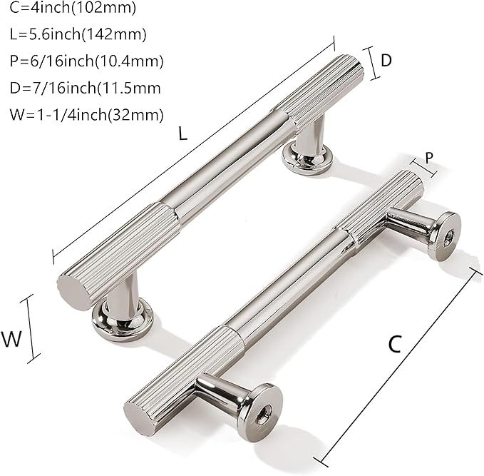 khtumeware 4 Inch(102mm) Hole Center 10 Pack Polished Nickel Cabinet Pulls Heavy Duty Soild Kitchen Drawer Handles Cabinet Hardware for Cupboard Drawer Handles Dresser Pulls