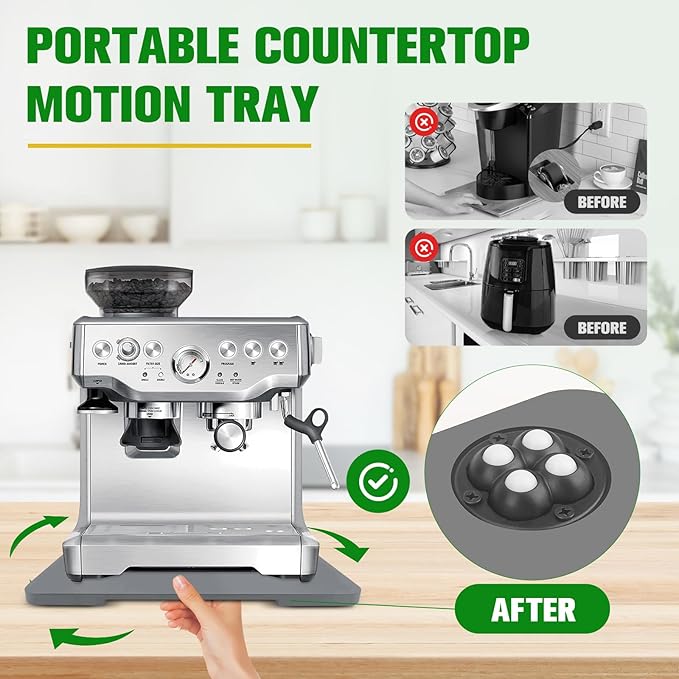 Appliance Slider 360° Rolling Tray for Coffee Maker- Bamboo Coffee Pot Slider Tray for Countertop Rotation Sliding Tray with Wheels, Appliances Mat Easily from Under the Cabinet, Gray (15.7"×13")