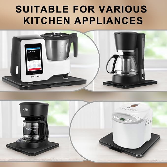Kitchen Appliance Sliding Tray - Coffee Maker Slider with Rolling Wheels Under Cabinet Countertop Storage Organizer Moving Caddy Extra Wide for KitchenAid Stand Mixer Air Fryer Toaster Blender
