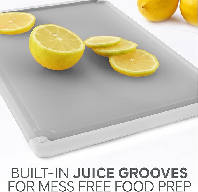 COOK WITH COLOR Extra Large Cutting Board Set, Jumbo-Sized Boards with Rubber Border for Enhanced Cooking Experience, 3-Piece, Grey