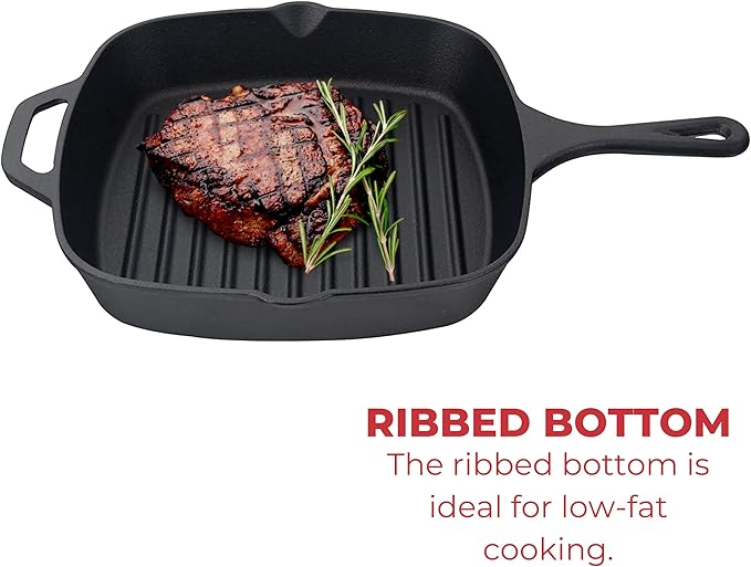 Jim Beam , Pre Seasoned Cast Iron Square Skillet with Ridges, 16", Black