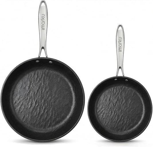 imarku Non Stick Frying Pans Set - 8 & 10 inch Nonstick Skillets Used for Cooking Egg Omelette, Cool Stainless Steel Handle, Oven Safe, Dishwasher Safe