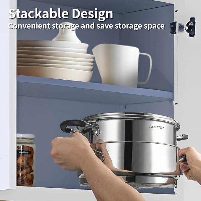 Stainless Steel 8 Quart Stock Pot with Steamer,8 Qt Deep Soup Pot for cooking,Multipurpose Stockpot with silicone Stay-cool Handle.