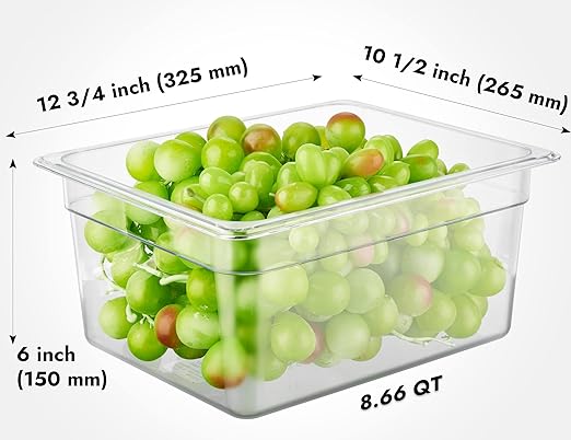 CURTA 6-Pack 1/2 Size 6" Deep NSF Polycarbonate Food Pans | Dishwasher & Freezer Safe Clear Container for Prep Tables, Buffet, Salad Bar, Commercial & Home Kitchen
