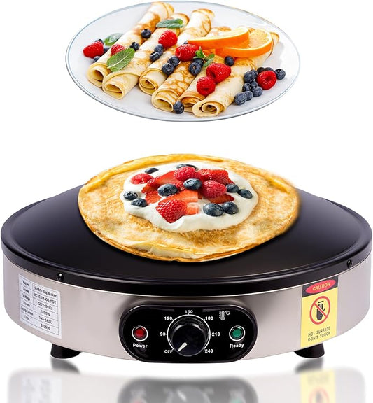 Crepe Makers, 16-Inch Electric Roti and Tortilla Maker, 1600W Large Non-Stick Convex Dome Griddle, Commercial Grade Saj Bread Maker & Crepe Machine, Adjustable Temp up to 460°F,Stainless Steel
